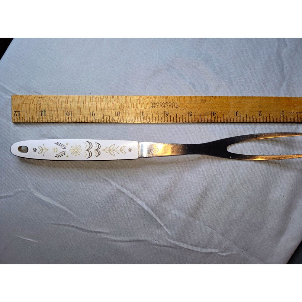 Vintage EKCO Century Stainless Steel Serving Fork White Floral Plastic